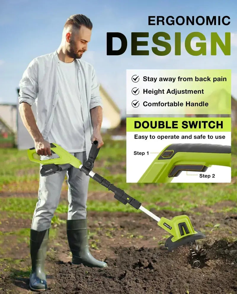 Saker 22V Lightweight Cordless Garden Tiller — Compact Electric Rototiller for Home Gardens