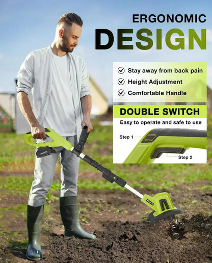 Saker 22V Lightweight Cordless Garden Tiller — Compact Electric Rototiller for Home Gardens
