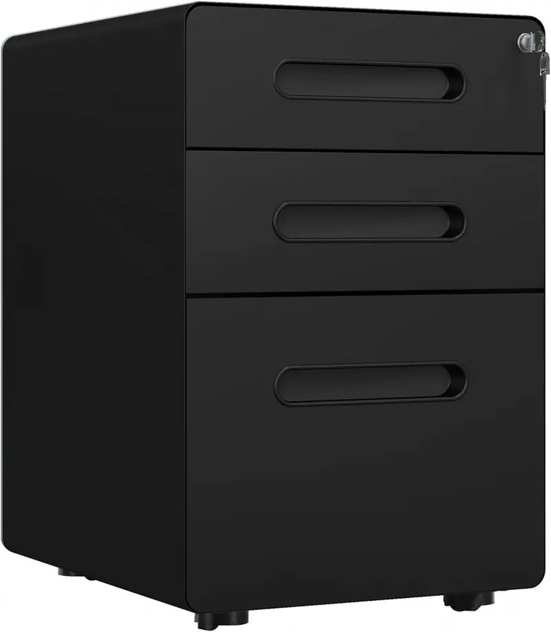 Mobile 3-Drawer Filing Cabinet  Locking Legal/A4 File Organizer with Casters for Home Office