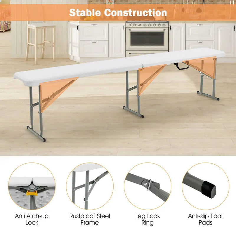6-Foot Plastic Folding Bench with 550-Pound Load Rating
