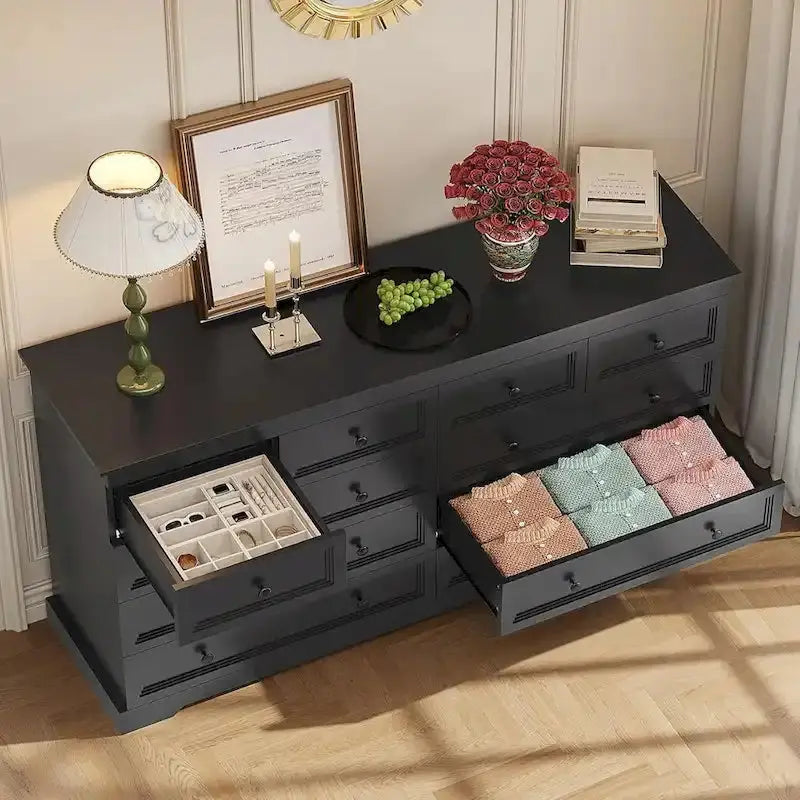 10-Drawer Wooden Dresser  Tall Chest of Drawers with Ample Bedroom Storage Space