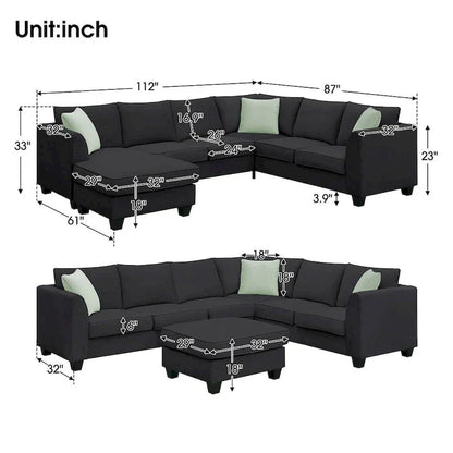 Versatile Reversible Sectional Sofa with Ottoman - Flexible Combination Module