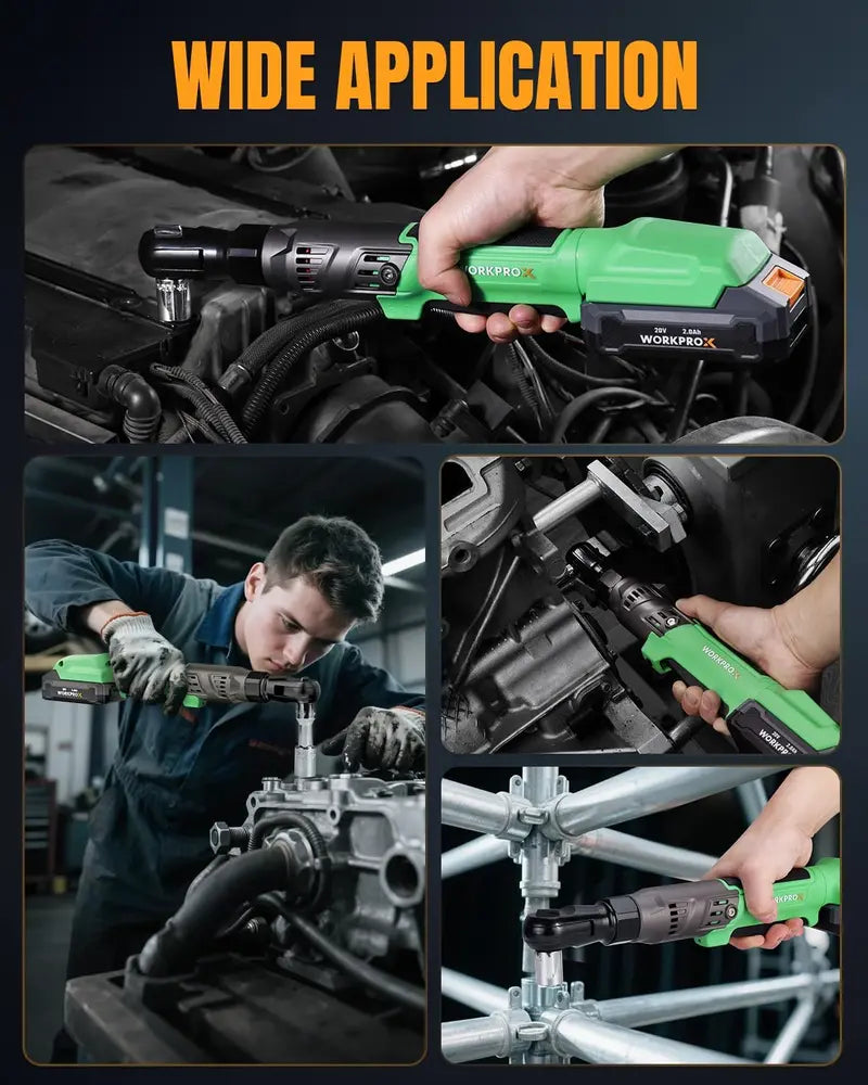 WORKPROX 20V Dual-Socket Cordless Ratchet Wrench Kit  1/2″ & 3/8″ Drive, 74 Ft-Lbs Torque, Includes Two Batteries