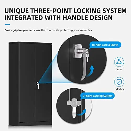 Atripark Industrial-Grade 72″ Lockable Steel Storage Cabinet  Secure Garage or Workshop Tool Storage