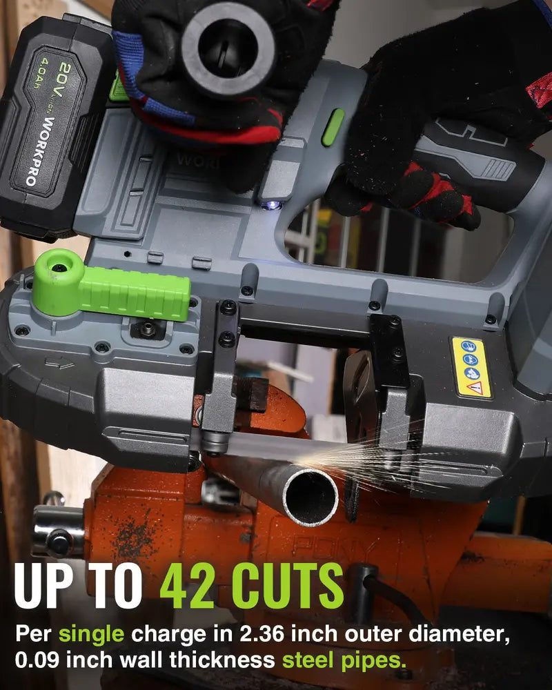 WORKPRO 20V Cordless Band Saw for Metal Cutting — 3.75″ Capacity, 6-Speed Variable Control