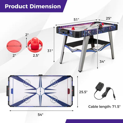 54-Inch Air Hockey Table  LED Scoreboard, Dual Lights, Pucks & Pushers Included