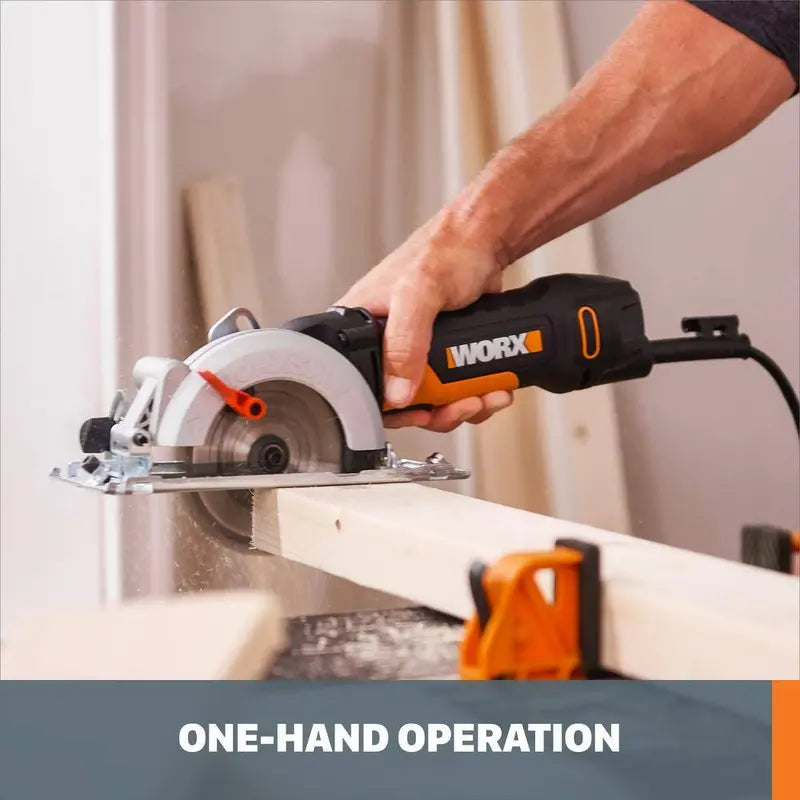 Worx WorxSaw WX439L 4.5 Amp Compact Circular Saw, 4-1/2″ Blade, One-Hand Operation