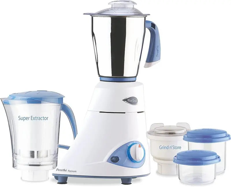 Preethi Blue Leaf Platinum 550W Mixer Grinder  Premium Stainless Steel Blades and Multi-Function Jar Set