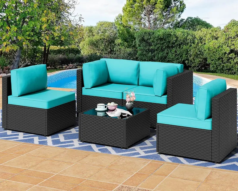 7-Piece Wicker Patio Sectional Sofa with Washable Cushions & Coffee Table for Outdoor Living
