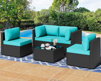 7-Piece Wicker Patio Sectional Sofa with Washable Cushions & Coffee Table for Outdoor Living