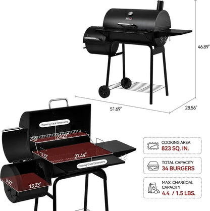 Royal Gourmet CC1830S Charcoal BBQ Grill & Offset Smoker Combo