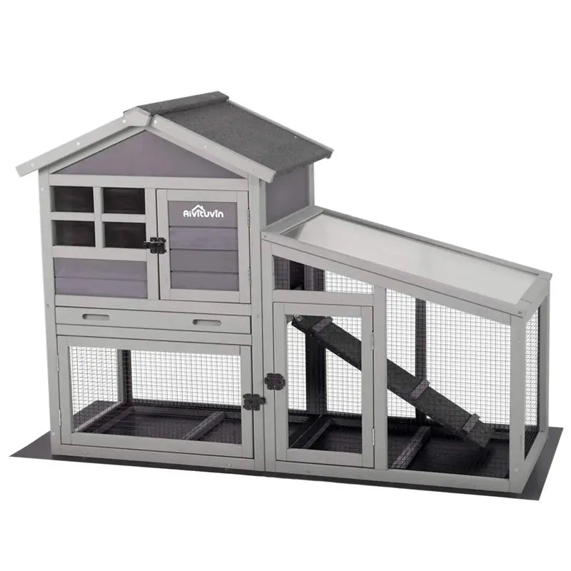 Aivituvin Outdoor Rabbit Hutch with Indoor Use Option  Gray Bunny Cage Featuring Pull-Out Tray & Removable Wire Mesh Floor