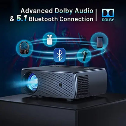 CLOKOWE Portable Bluetooth Projector  1080P HD, 9600 Lumens, 5G WiFi, 4K Support & Dolby Audio