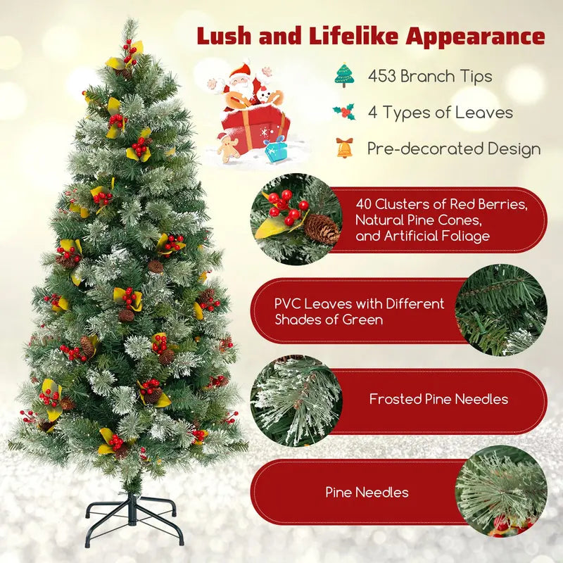 5-Foot Pre-Lit Artificial Christmas Tree  Compact Lighted Xmas Tree with 453 PVC & Pine Needle Tips