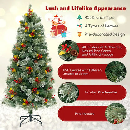 5-Foot Pre-Lit Artificial Christmas Tree  Compact Lighted Xmas Tree with 453 PVC & Pine Needle Tips