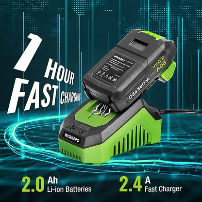 WORKPRO 20V Drill Driver Bundle: 2.0Ah Battery, 1-Hour Fast Charger & 11″ Green Tool Storage Bag