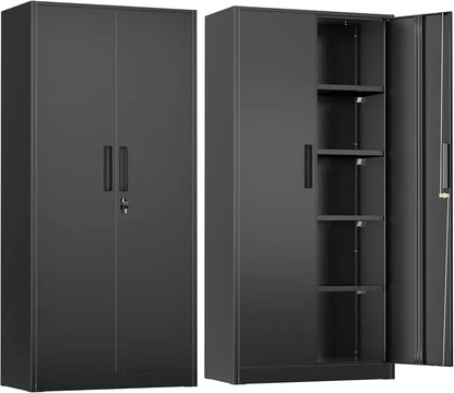 Greenvelly 72-Inch Locking Metal Storage Cabinet — 2-Door Garage or Office Organizer with Adjustable Shelves