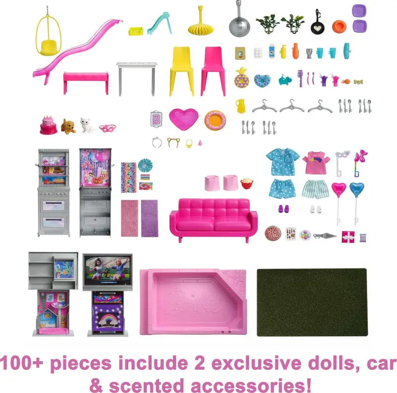 Barbie 60th Anniversary DreamHouse Playset with 2 Dolls, Car & 100+ Accessories