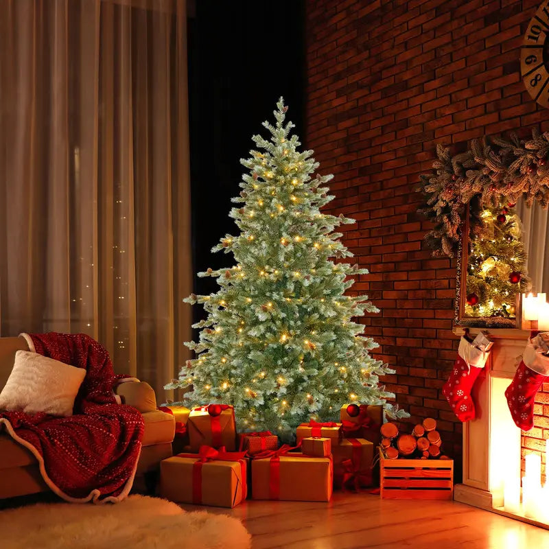 6 ft Pre-Lit Full-Profile Artificial Christmas Tree  Hinged Pine-Style Xmas Tree with 240 Warm White LEDs