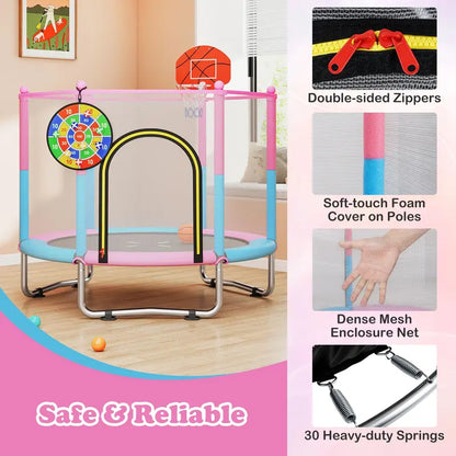 60-Inch Toddler Trampoline  Safe Recreational Bouncer with Basketball Hoop for Ages 36