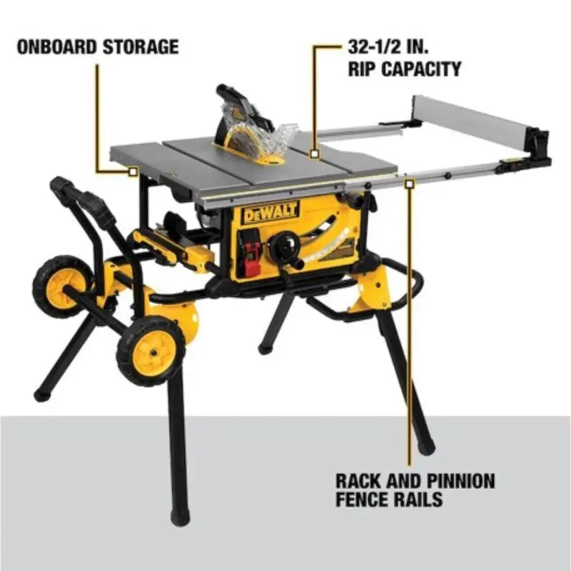 DEWALT 10-Inch Job Site Table Saw  15-Amp Corded Power Tool with Rolling Stand (DWE7491RS)