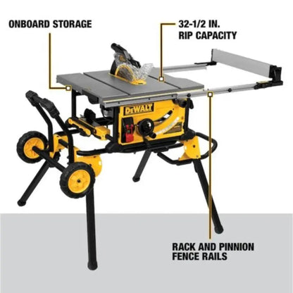 DEWALT 10-Inch Job Site Table Saw  15-Amp Corded Power Tool with Rolling Stand (DWE7491RS)