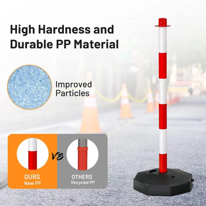 6-Pack Traffic Delineator Posts  Octagonal Base Cones with Fillable Weights and 5-Foot Linked Chains