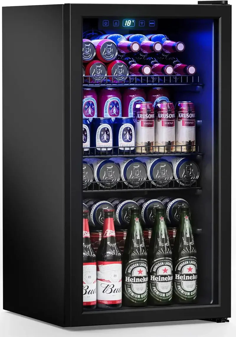 120-Can Freestanding Beverage Refrigerator  Sleek Glass-Door Mini Fridge for Home or Office