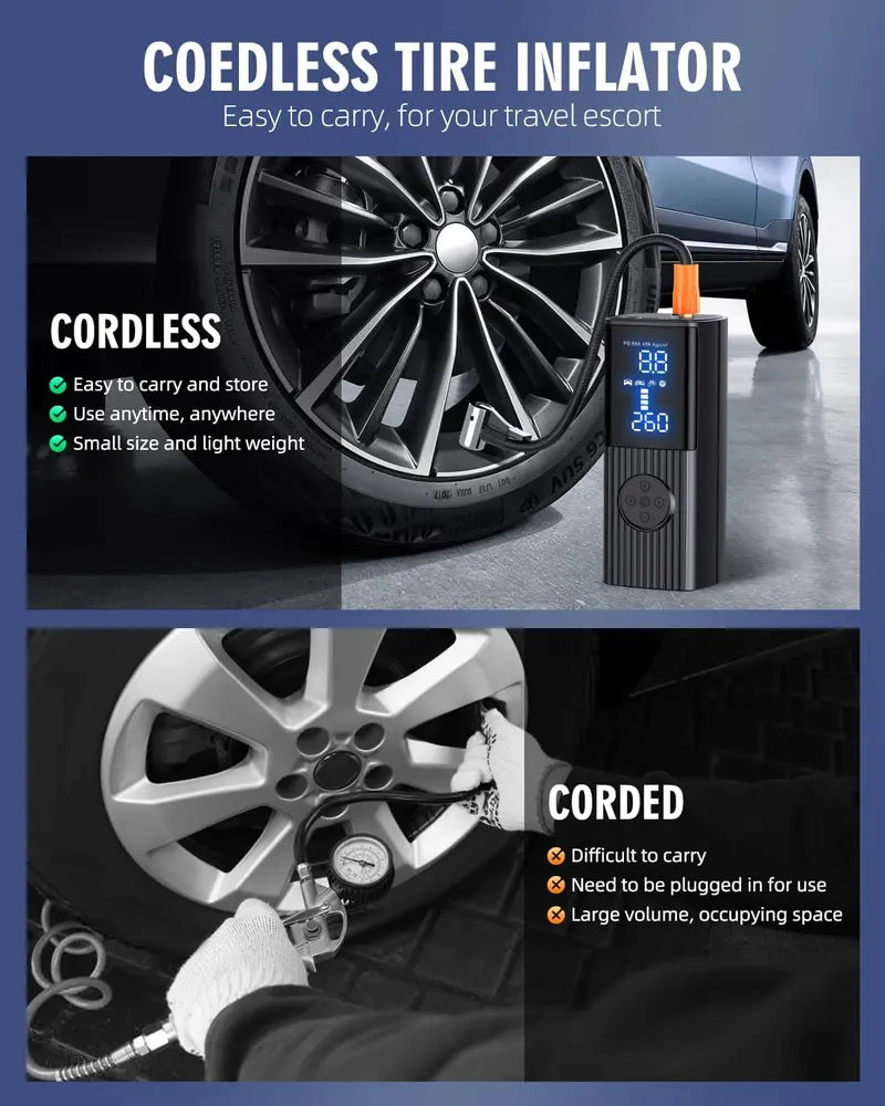 180 PSI Portable Tire Inflator  High-Capacity 25000mAh Air Compressor with LED Light & Rapid 3X Inflation