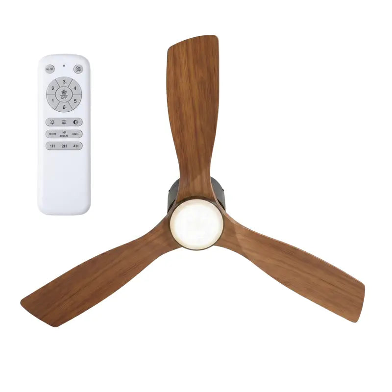 52-Inch Flush-Mount Ceiling Fan with Wooden Blades, Remote Control & 6-Speed Settings