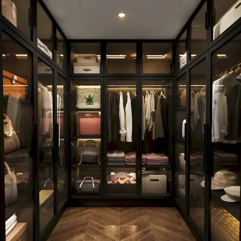 LED-Lit Glass Armoire  47.2″ Wide Wardrobe with Full-Glass Doors