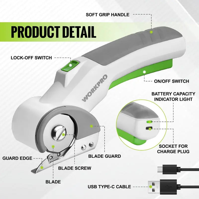 WORKPRO 4V Cordless Electric Scissors  Compact Rechargeable Cutting Tool