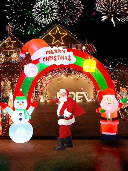 EBANKU 9FT Christmas Inflatable Santa Claus & Snowman Archway with LEDs, Vinyl Holiday Decor for Indoor/Outdoor Use
