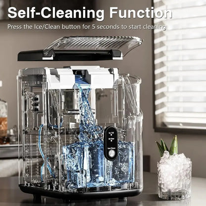 Countertop Nugget Ice Maker  34 lbs/Day Chewable Pellet Ice Machine with Sonic Ice Technology, Self-Cleaning Function & One-Touch Operation, Stainless Steel Design for Kitchen or Office