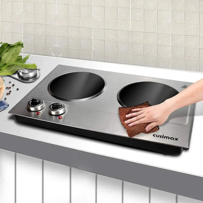 1800W Dual-Zone Ceramic Hot Plate  Infrared Countertop Cooktop with Independent Controls, Tempered Glass Surface, Silver & Stainless Steel Finish