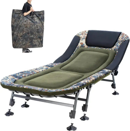 Portable Military Camping Cot for Adults 330lbs  Heavy Duty Folding Bed with Soft Padded Cushion, 180° Adjustable Reclining Outdoor Lounger, Green