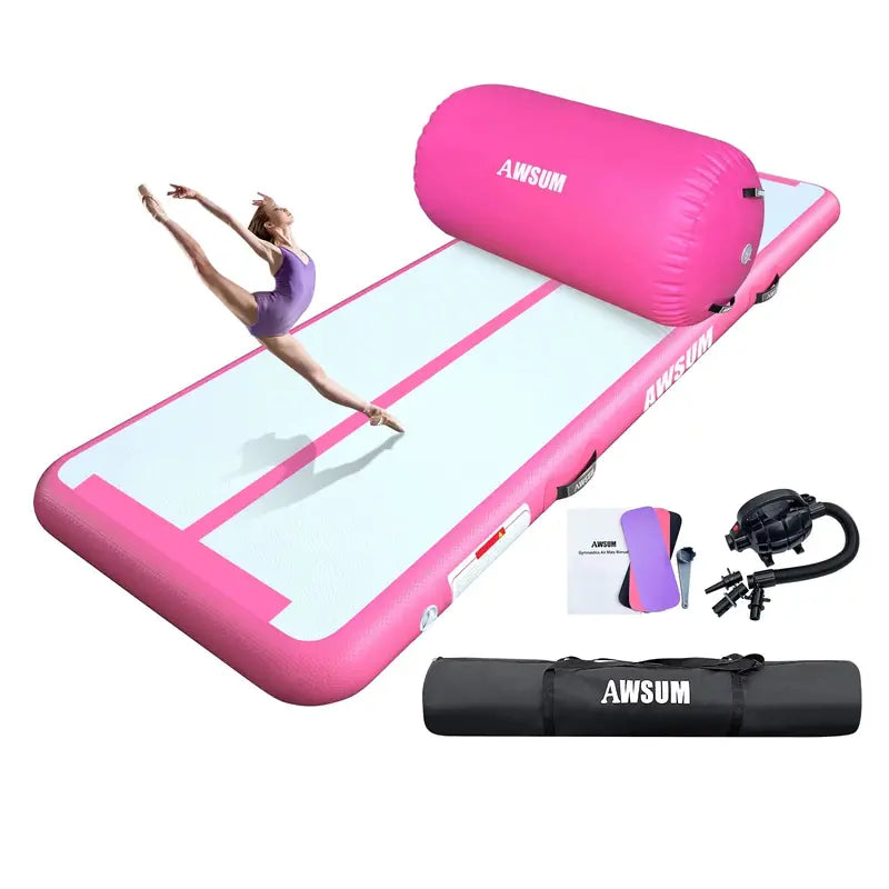 AWSUM Inflatable Gymnastics Mat  10/13/16 Ft Tumble Track with 4-Inch Thickness & Included Electric Pump