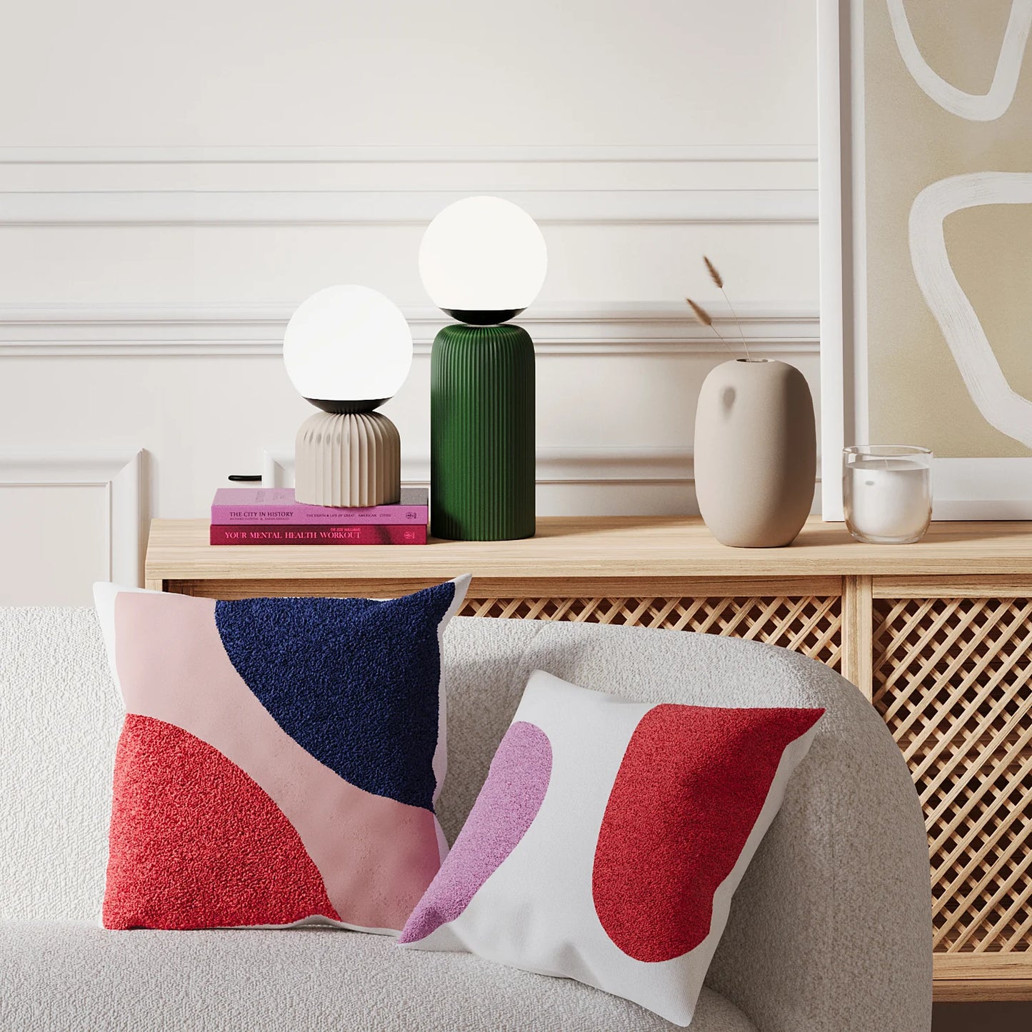 Lampe   poser en c ramique verte et globe de verre Gauguin