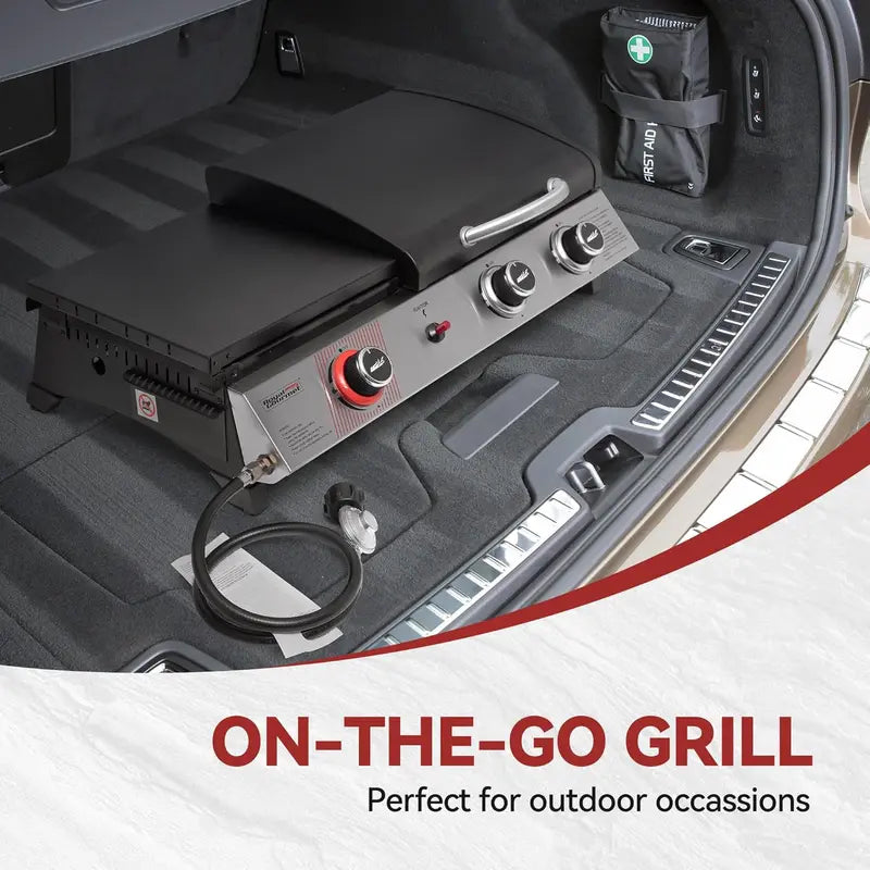 Royal Gourmet PD1305H 3-Burner Propane Grill & Griddle Combo  Lid-Integrated 3-in-1 Cooking Station