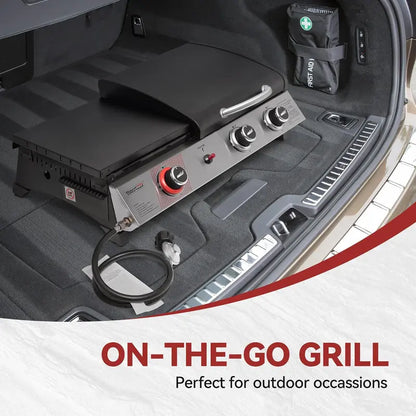 Royal Gourmet PD1305H 3-Burner Propane Grill & Griddle Combo  Lid-Integrated 3-in-1 Cooking Station
