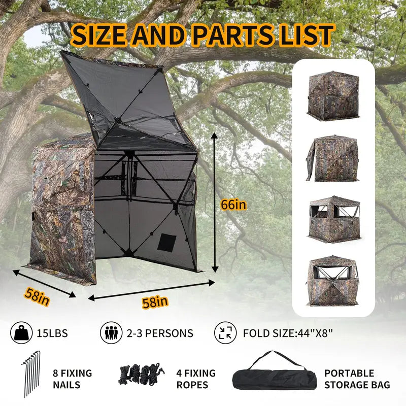 FUNHORUN 360° See-Through Hunting Blind, Camouflage, Easy Setup, Accessible Design, Fits 2-3 Hunters