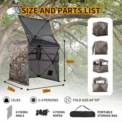 FUNHORUN 360° See-Through Hunting Blind, Camouflage, Easy Setup, Accessible Design, Fits 2-3 Hunters
