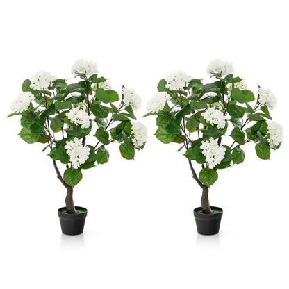 Set of 2 Artificial Hydrangea Trees  Lifelike 11-Bloom Arrangements in Plastic Nursery Pots