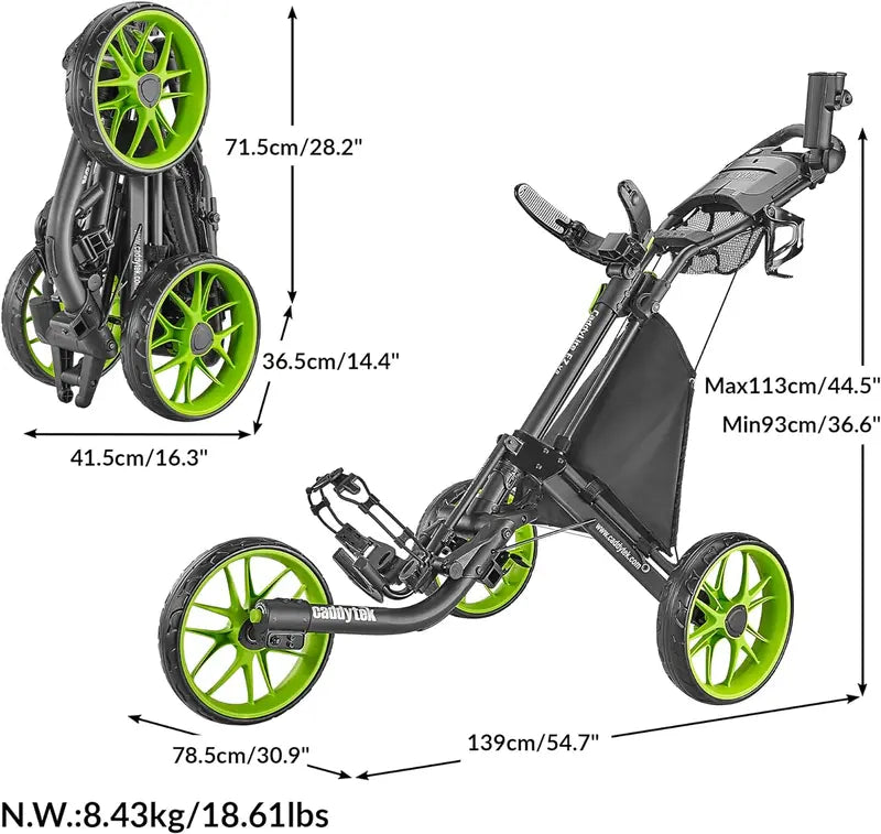Lightweight 3-Wheel Folding Golf Push Cart  Collapsible Design with Foot Brake & Quick-Release Mechanism