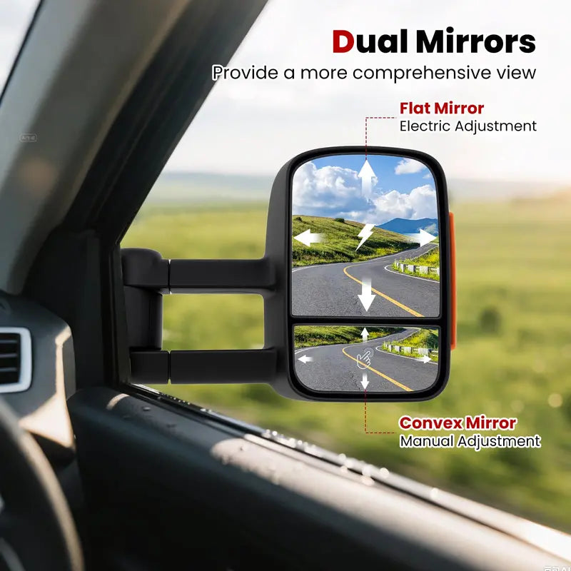 Power-Heated Tow Mirrors  Direct Fit for 20072012 Chevy Silverado & GMC Sierra