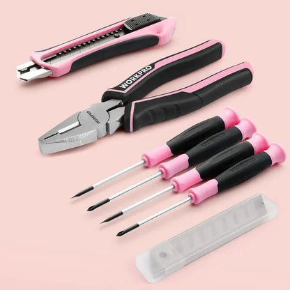 WORKPRO 55/75-Piece Pink Household Tool Set  Includes 3.7V Rotatable Cordless Screwdriver and Pink Ribbon Accents