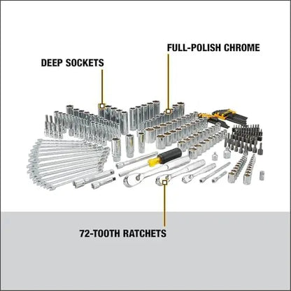 DEWALT 247-Piece Mechanic Tool Set  1/4, 3/8, 1/2 in. Drive SAE Ratchets, Sockets, Wrenches, Hex Keys  Chrome Finish (DWMT81535)