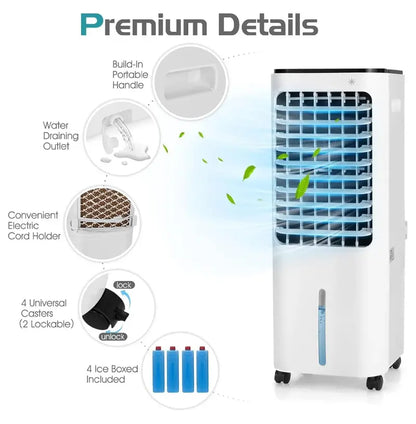 Portable Evaporative Air Cooler with LED Display, 12L Tank, 4 Ice Packs & 7.5-Hour Timer  Bladeless Design for Bedrooms and Living Spaces