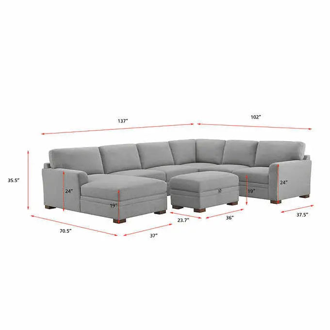 Thomasville Langdon Fabric Sectional  Contemporary Living Room Set with Storage Ottoman