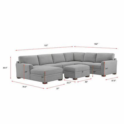 Thomasville Langdon Fabric Sectional  Contemporary Living Room Set with Storage Ottoman